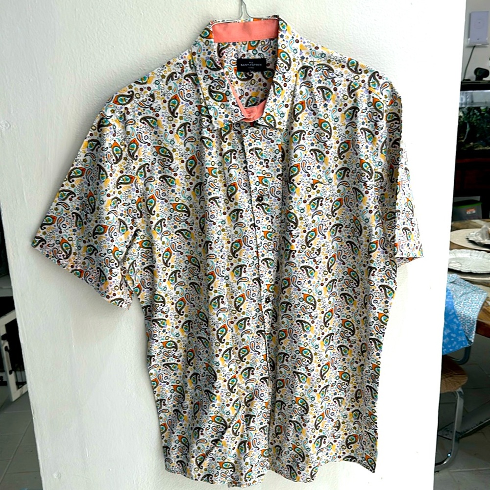 Rue Saint Patrick St Lucia Short Sleeve Shirt in Papaya and Teal